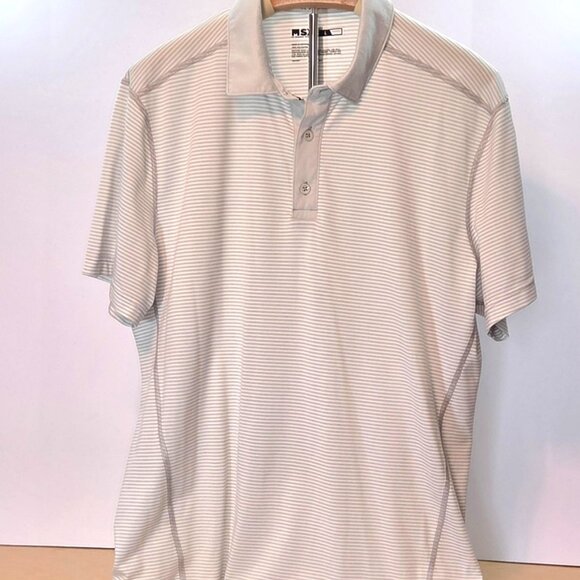 MSX by Michael Strahan Gray & White Striped Men's Short Sleeve Polo, Size Large - Picture 5 of 6
